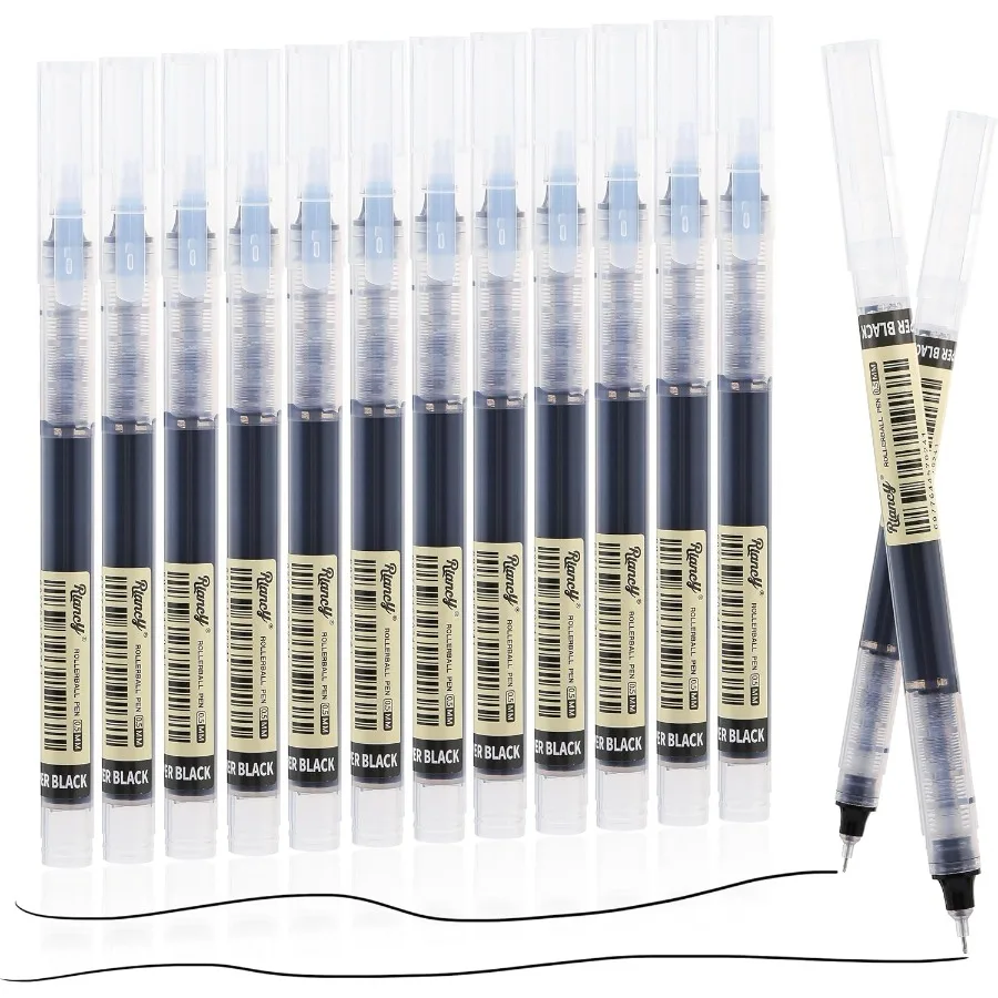 

12 Pack Black Liquid Ink Rollerball Gel Pens 0.5mm Extra Fine Point Tip Smooth Writing Quick Drying No Smear No Bleed for Jourl