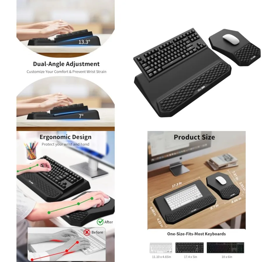 

3-in-1 Ergonomic Keyboard Stand with Wrist Rest and Mouse Pad Set, Comfy Keyboard Riser Holder Soft Mousepad with Massage Desig