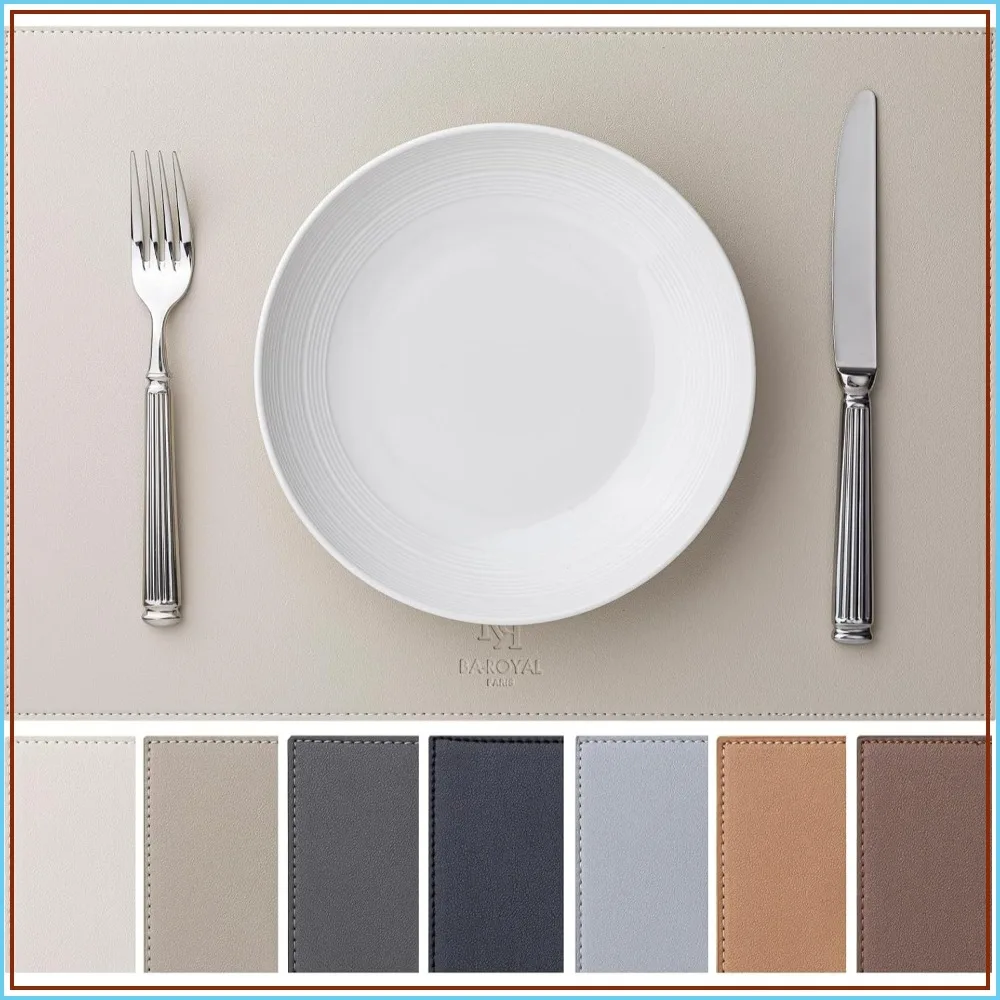 Faux Leather Placemats Set of 6 - Washable, Heat Resistant, Waterproof, Non-Slip Table Mats for Kitchen Dining - Cream White