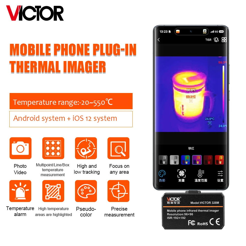 Mobile Type-C IOS Thermal Imaging Camera 25Hz Photo Video Record Smartphone Thermal Imager TISR 192x192  Infrared Cam -20~550℃
