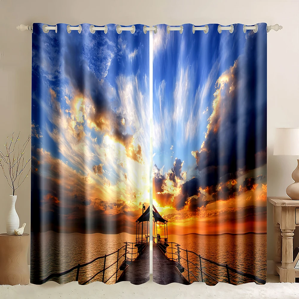 Ocean Beach Sunset Palm Trees Blackout Curtains Tropical Island Decor Seaside Grommet Window Drapes for Bedroom Living Room