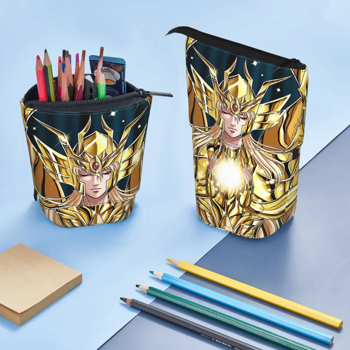 Virgo Shaka - Shaka Ouro Pano Saint Seiya Pen Box Estudante Escola Zipper Pen Bag Vertical Retrátil Lápis Caso