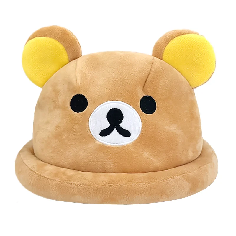 Rilakkuma Bear Head Plush Bucket Hat Korilakkuma Warm Cap Gorras Kawaii Cute Winter Hat for Women