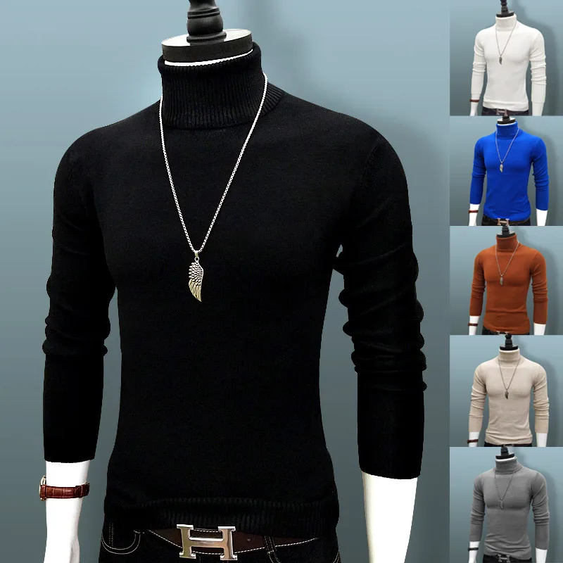

Men's Thiened f High Collar Knitted Sweater Warm Base Layer irt Casual Sle mid Weight Breathable Pure Color Knitwear