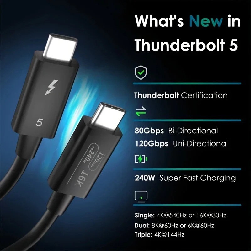 HANNUO Thunderbolt 5 Cable 120Gbps PD 240W Data Cable Braided Fast Charging Single 4K@540Hz Dual 8K@120Hz Type C Transfer Cable view 2
