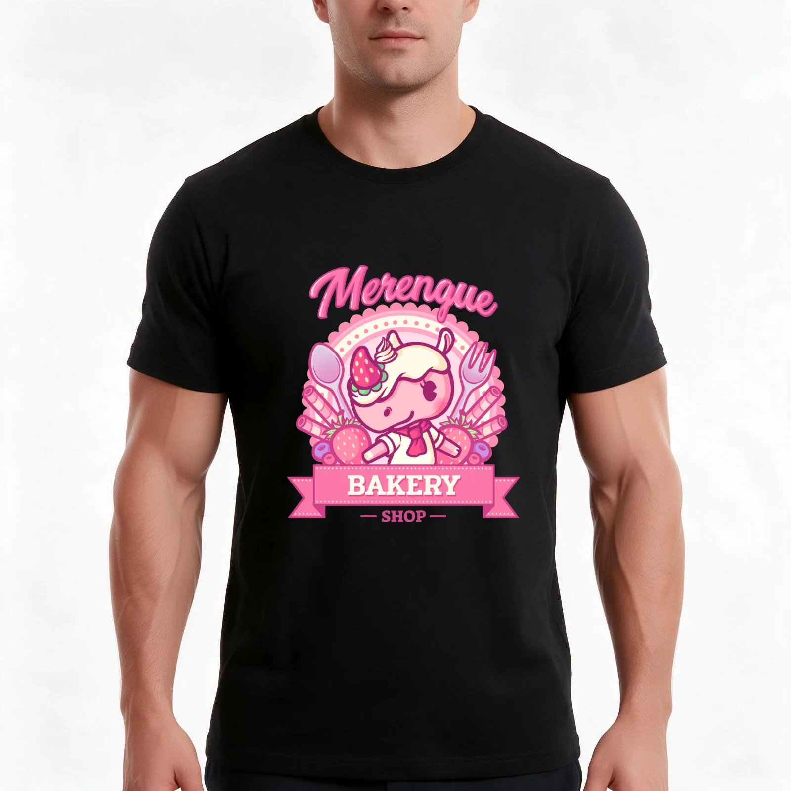 Bakery Shop T-Shirt, Summer Casual Cotton Tee, Oversized Streetwear Tops, Vintage Graphic Print, Loose Fit Short Sleeve