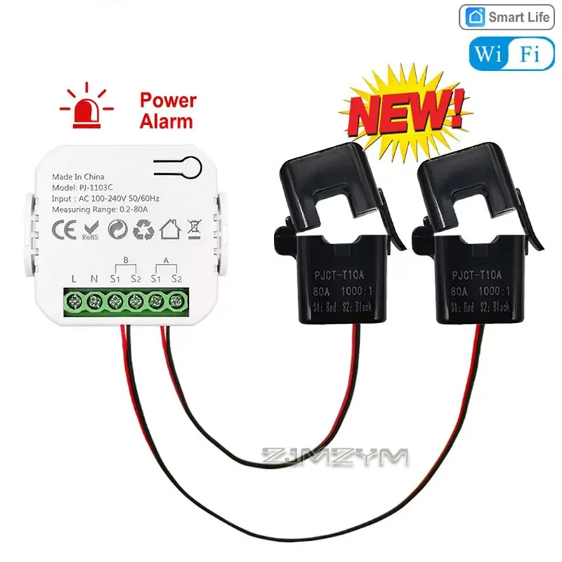 WiFi Smart Bidirectional Energy Monitor 80A Split CT Clamp Current Transformer 35mm DIN Rail Power Consumption Meter