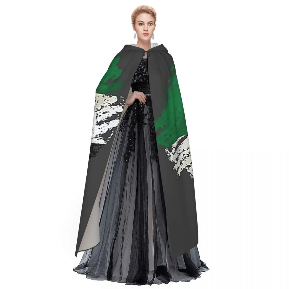 Scribble I Love siria Independence Flag lungo mantello con cappuccio strega Costume medievale Cosplay Cape HalloweenCoat adulto Unisex