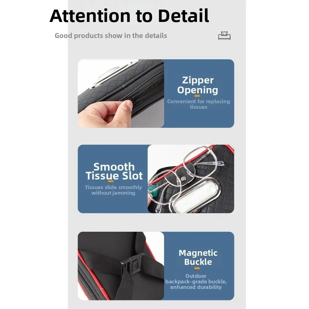 Thickened Car Visor Tissue Box PU Leather with Glasses Clip Car Sun Visor Tissue Holder Water-proof Space Saving