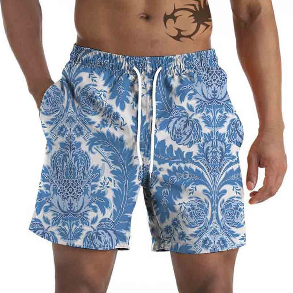 Calções masculinos 3d impresso chinois cintura elástica fitness caminhadas solto shorts masculinos esportes roupa de banho nova marca para homem
