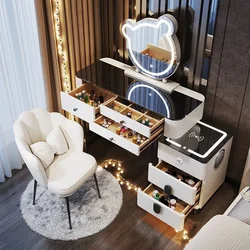 Moderne kaptafel met slim draadloos opladen Luxe slaapkamer Multifunctionele make-uptafel met stoel Geluid Cloud Led-spiegel