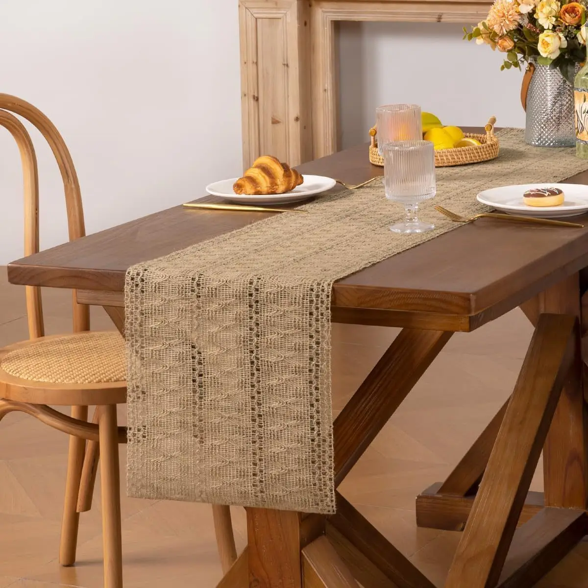 Burlap Jute Bamboo  Woven Coffee Table Runner Boho Table Runner Fall Thanksgiving Farmhouse for Rustic Kitchen Centerpiece Decor