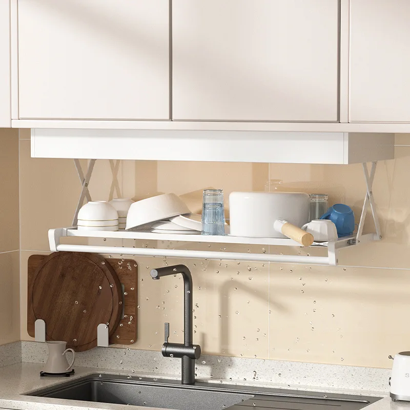 

Kitchen rack, wall hanging cabinet, pull-down extended storage multi-functional shelf, drain pot rack