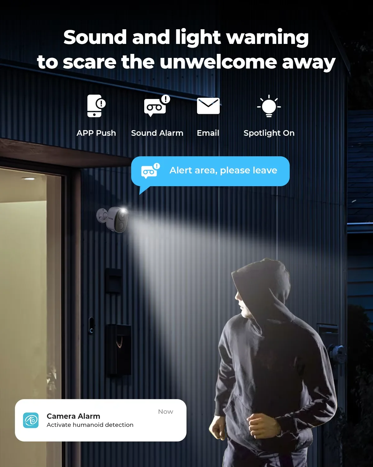 كاميرا H.VIEW PIR تعمل بالبطارية لاسلكية خارجية، كاميرا أمان WiFi 2K 3MP مع صفارة إنذار كاشفة، صوت ثنائي الاتجاه، مقاومة للماء