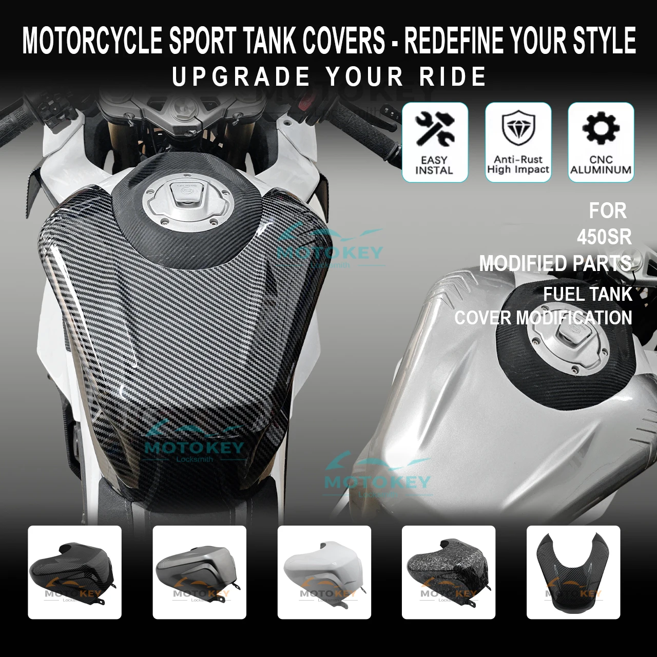 

For CFMOTO 450SR Motorcycle Carbon Fiber Fuel Gas Tank Cover Guard Protector 450SR