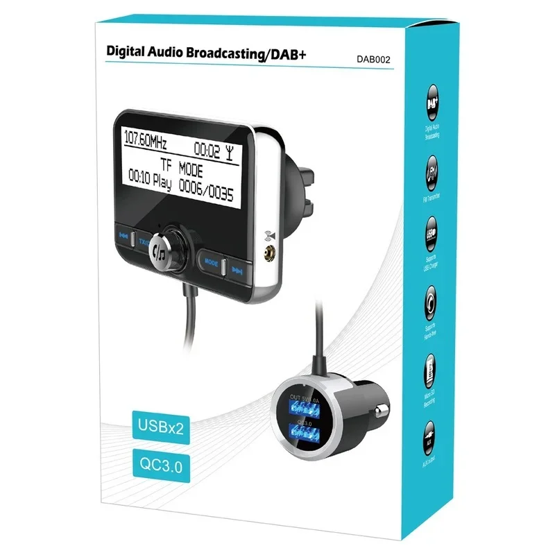 Adattatore radio digitale DAB per auto da 2,4 pollici Trasmettitore FM Bluetooth MP3 per auto Dab002