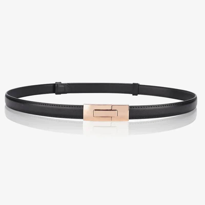 Soft Cowhide Thin Belt Ladies Decorative Dress Adjustable Black Belt Female Fashion Luxury Leather Belt Women