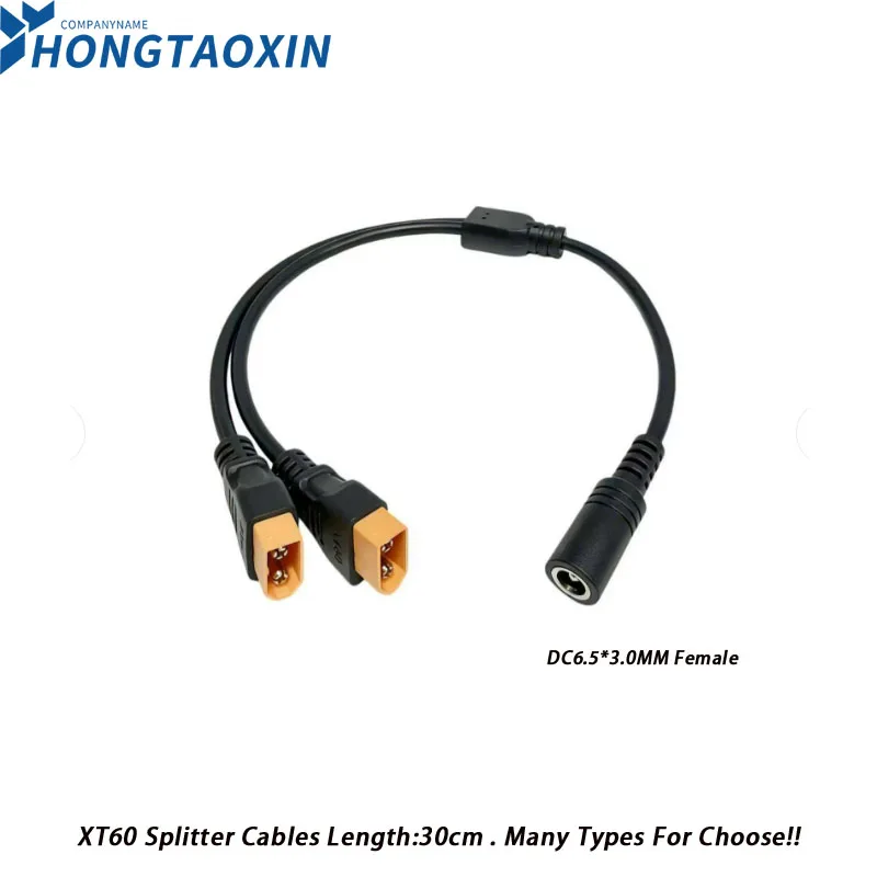 DC5.5*2.1mm Feamle to XT60 2-to-1 Charging Cable XT60 1-to-2 RC Model Lithium Battery Power Connector Cable 0.3M
