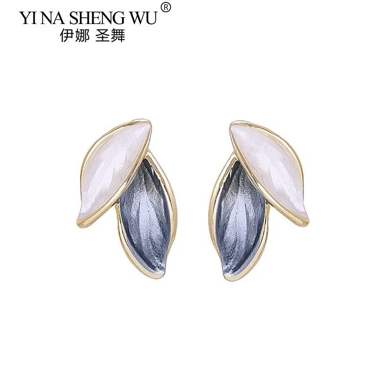 S925 الفضة إبرة الأزرق والأبيض ورقة الأقراط سوبر الجنية الطازجة الأقراط للنساء الأزياء نمط الأقراط الملحقات اليومية