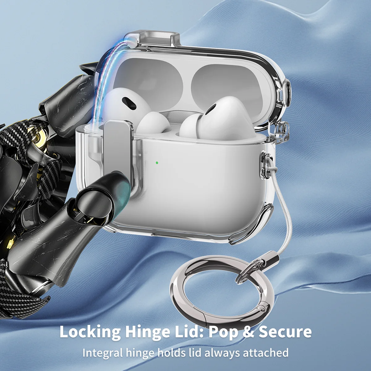 Capa de bloqueio transparente com chaveiro e kit de limpeza para AirPods Pro 1 2 para AirPods 3a 4a geração Capa protetora