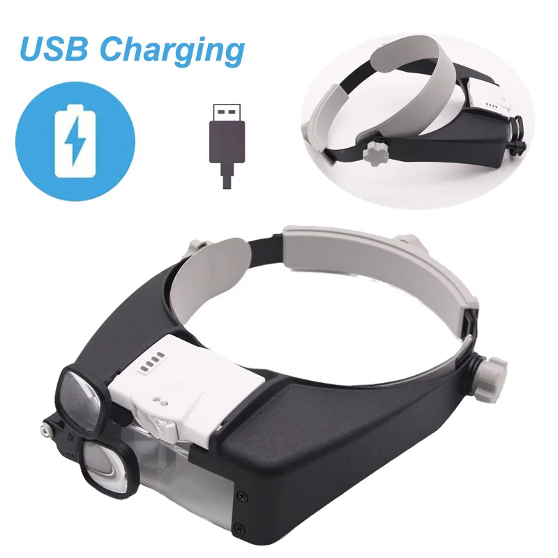 17X Headband Adjustable Magnifier Eye Glasses Magnifying Glasses with Led Lights Loupe Glasses for Reading Repair Soldering