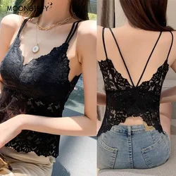 Women Lace Embroidery Bralettes Hollow Cross Bow Beauty Back Underwear Sexy Vest Lingerie Female Wireless Bra Padded Tube Tops