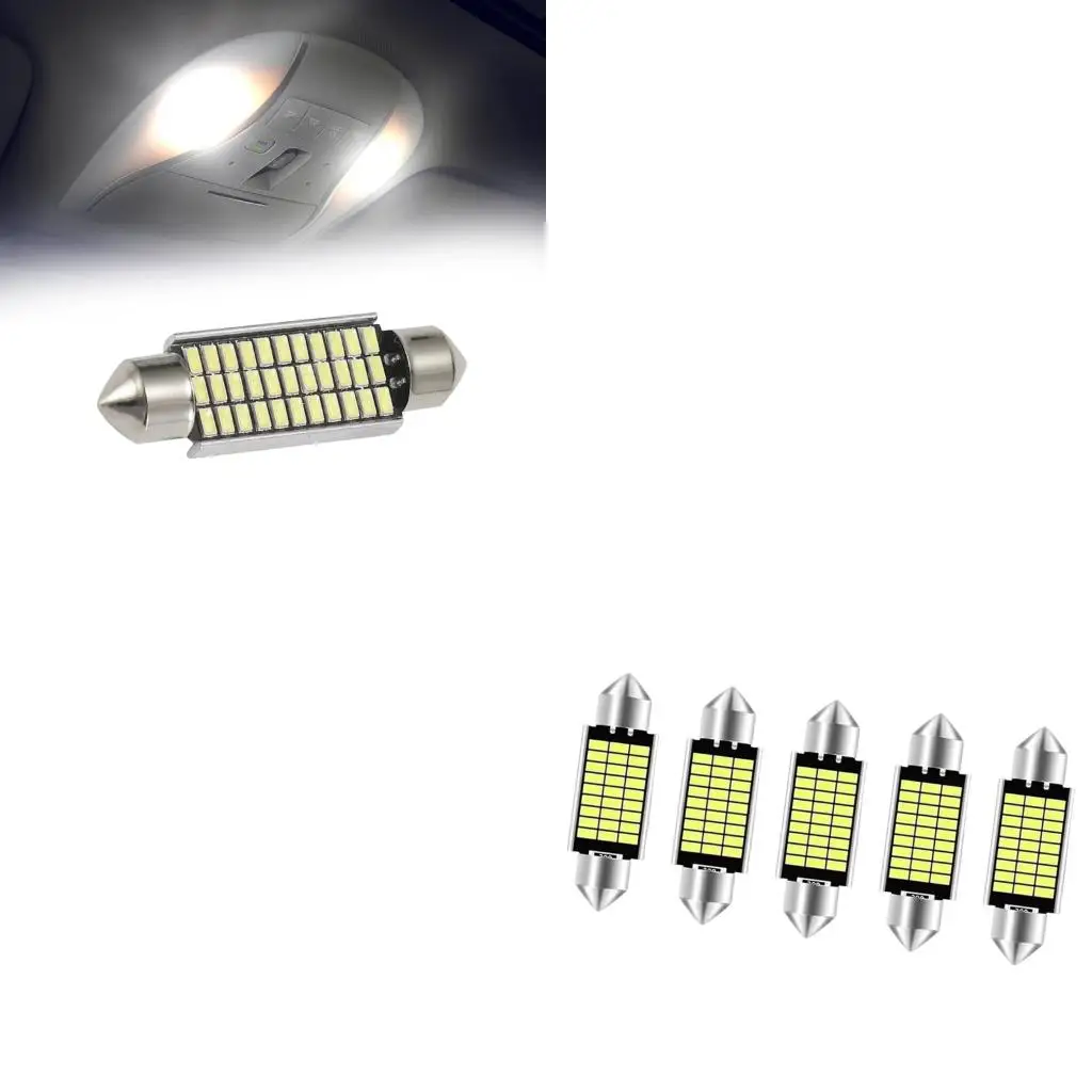 12V Car Cabin Light LED Bulbs, 5 Pack Festoon Interior Reading Trunk Lamps with Double Ended Metal Ends Set