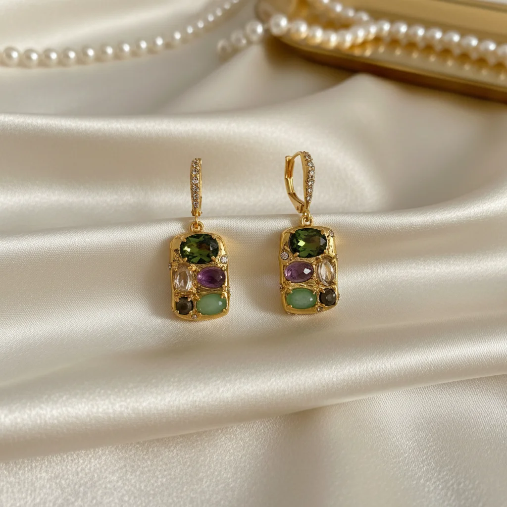

Luxury Original Quality Mark AB 18K Gold Filled Semi-precious Gemstones Ear Buckle Alexis Square Drop Dangle Earrings Jewellery