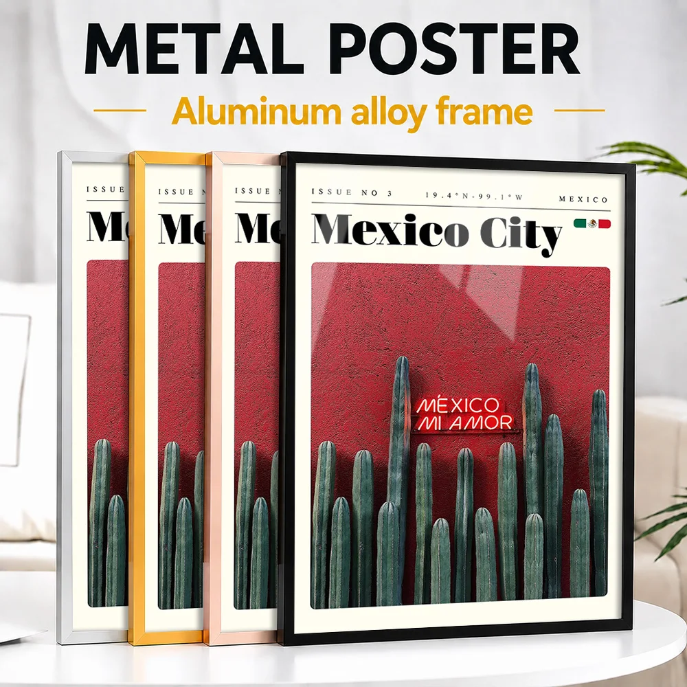 Mexico City Cityscape Framed Metal Print Customized Scenic Tribute Wall Art Perfect Within Entryway As Geography Enthusiasts