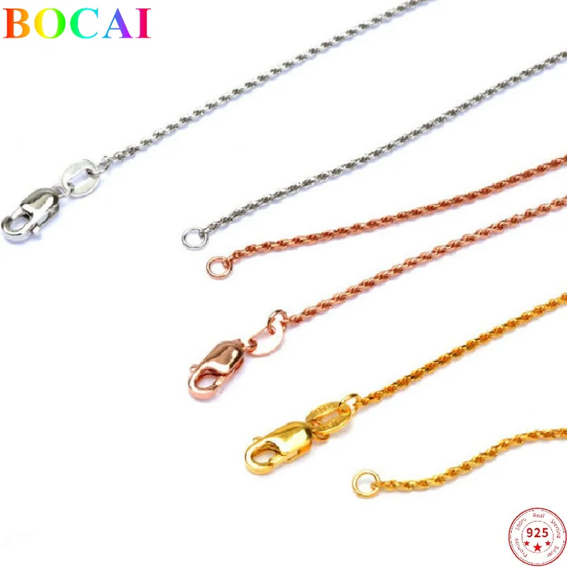 

BOCAI S925 Sterling Silver Necklace 2022 New Fashion Three Color 1.0mm Twist Weaven-Chain Argentum Neck Jewelry for Women