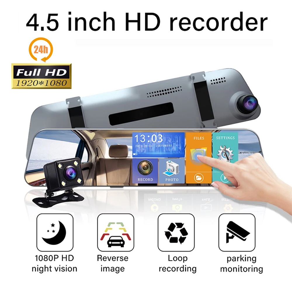 Car Camera DVR Rearview Mirror Dash Cam Cars DVRs Recorder Video Registrator FHD Dual Lens Touch screen 1080P Night Camcorder 