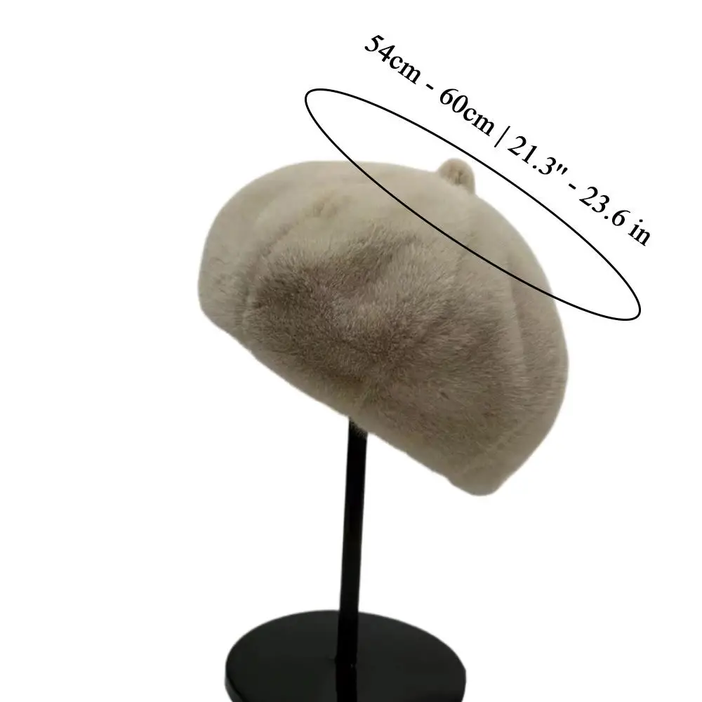 Boinas de piel sintética de visón para mujer, gorro de felpa de visón cálido para invierno, boina elegante para mujer, gorro de pintor de artista, gorros gruesos y cálidos de calabaza