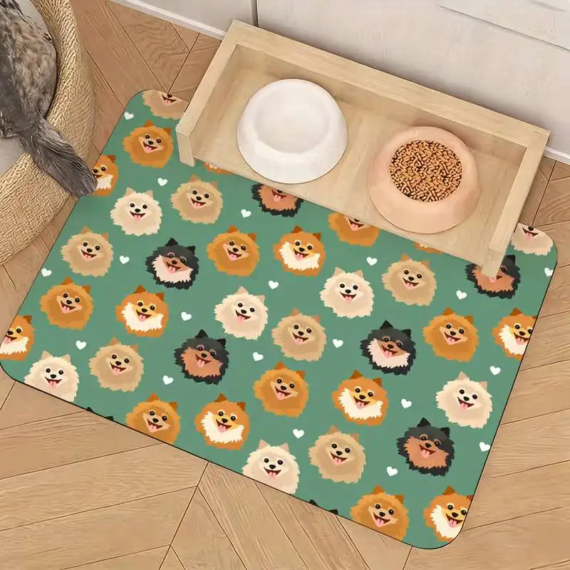 1pc Multi-Size Pomeranian Full Print Pet Feeding Mat, Cute Design, Easy-Clean Surface, Suitable for All Breeds, Portable