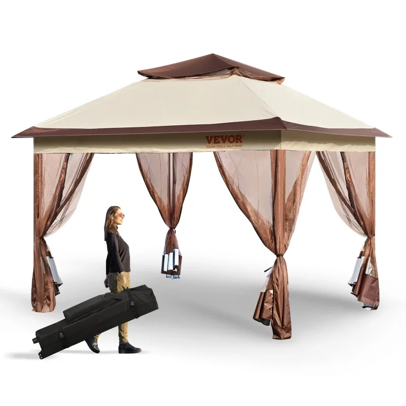 11x11ft/10x10ft/10x13ft Portable Gazebo PU Coated 250D Garden Market Waterproof Collapsible Canopy Party Tent for Outdoor