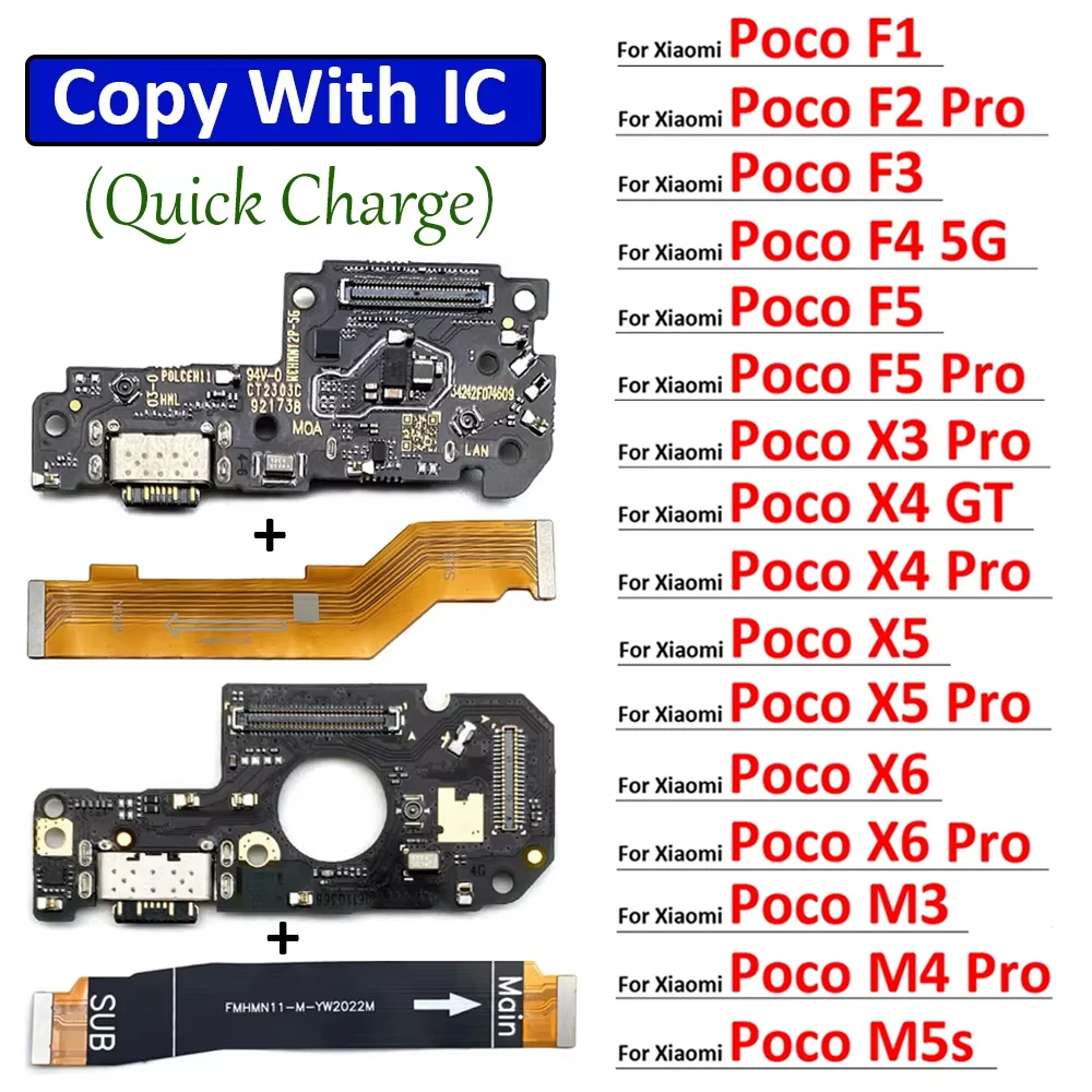 USB Charger Charging Board Dock Port Connector Main Flex Cable For Xiaomi Poco F1 F2 F3 F4 F5 X3 X4 X5 X6 M3 M4 M5s Pro 4G 5G