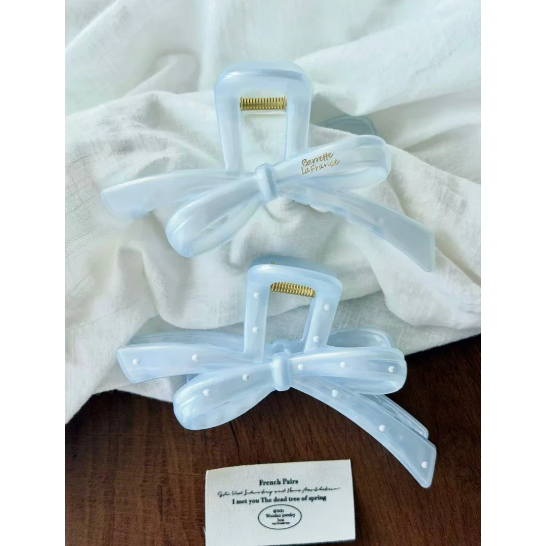 Koreanische blaue Haarspange mit großer Schleife für Damen, elegante Haarklammer für Pferdeschwänze, Haarschmuck, Geschenk