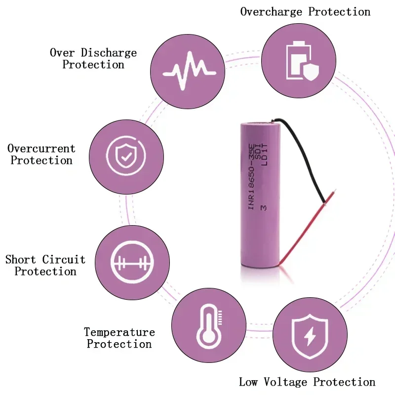 New Original 18650 Battery 3500mah 3.7V Lithium Battery INR18650 35E 3500mah Suitable For Flashlight Battery + DIY Wire