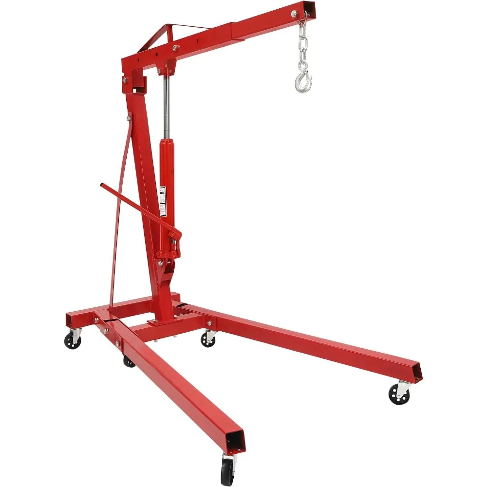 2-Tonnen roter zusammenklappbarer Motortakel, robuster hydraulischer Ladenkran mit 6 Rollenrädern, einstellbare 0,5-2T-Kapazität für Autoreparaturen