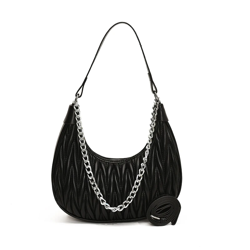 

Women Crescent Underarm Bag PU Leather Fashionable Half Moon Bag Large Capacity Quilted Chain Sling Bag Female Commute Bag