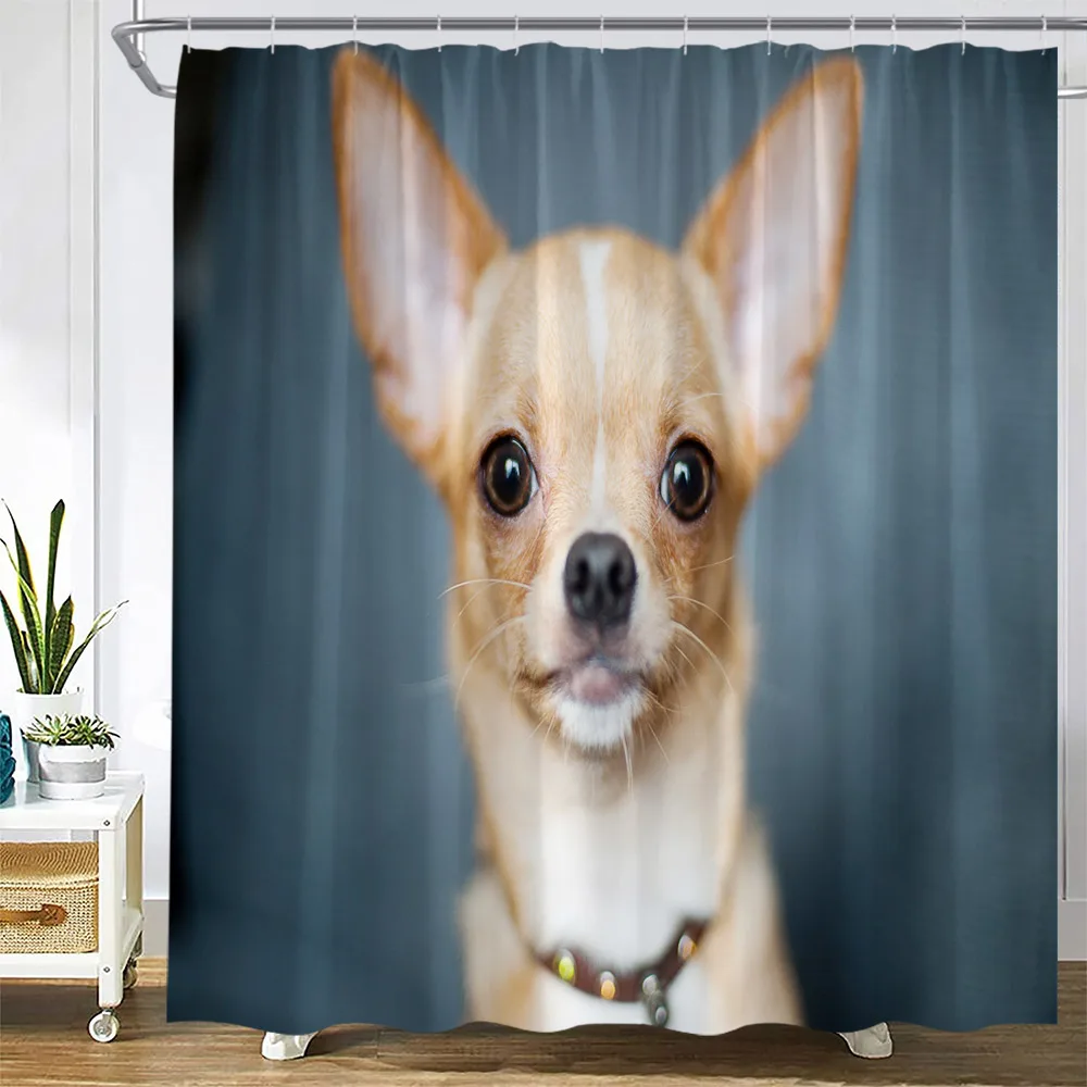 Cute Dog Shower Curtains Black Funny Animals French Bulldog Pattern 3D Print White Home Bathroom Decor Hooks Bath Curtain Sets