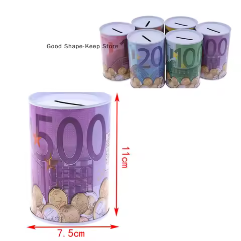 1PC Euro Dollar Money Box Safe Cylinder Piggy Bank Banks For Coins Deposit Boxes Circular tinplate savings jar for storing money