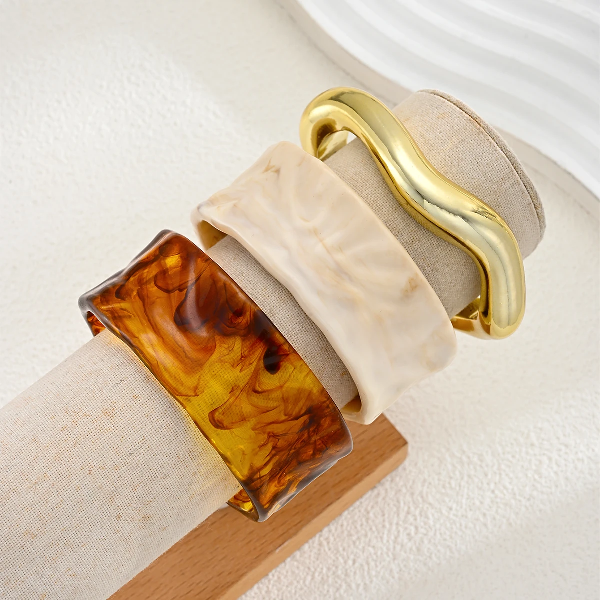 3pcs Chunky Wide CCB Resin Bangle Bracelet Set, Statement Jewelry