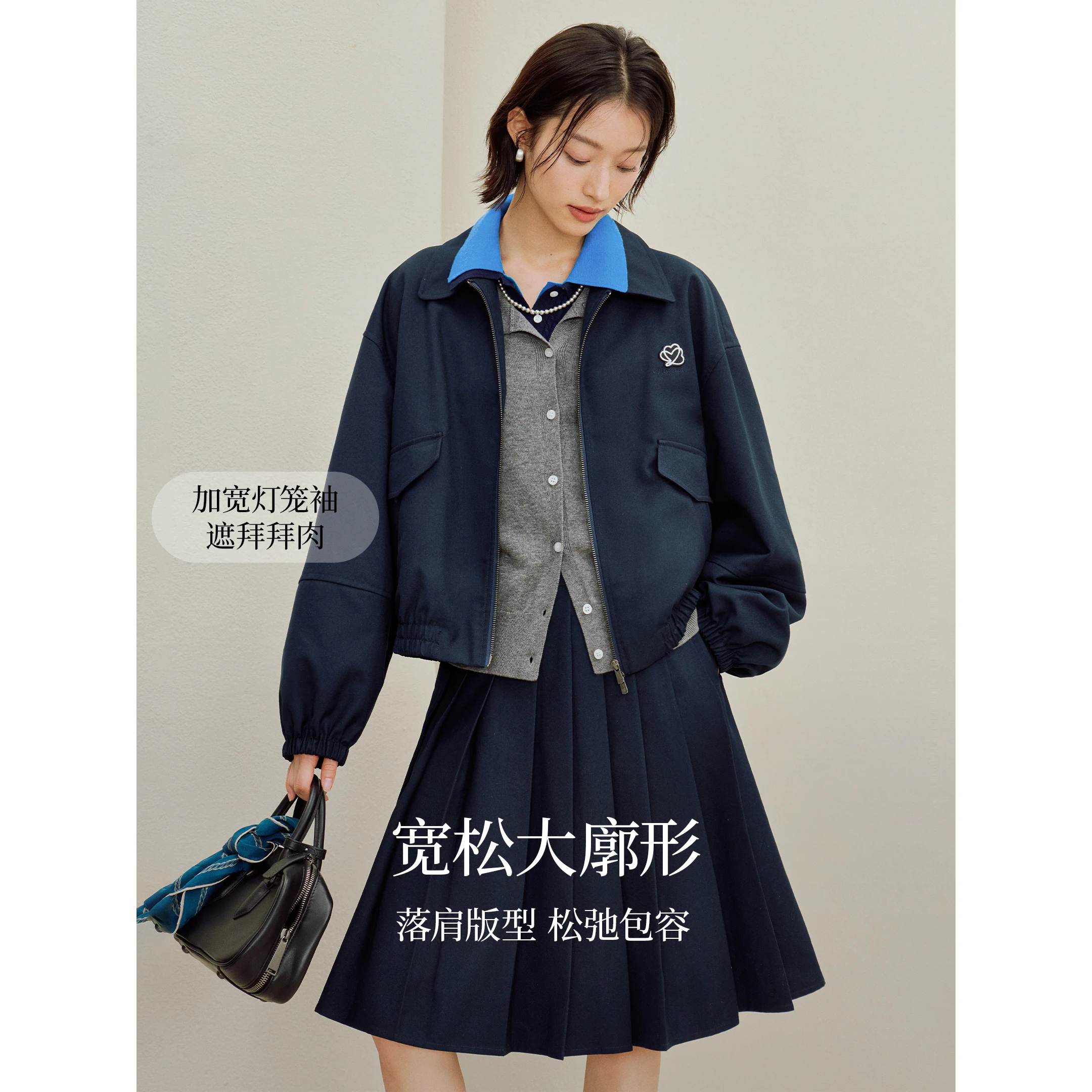 Inman Women's 2025 Autumn New Casual Versatile Loose Short Top - Japanese-Style Retro Collar Jacket Coat