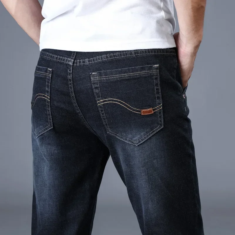 Pantalones vaqueros elásticos para hombre, Jeans clásicos elásticos de negocios, cómodos, lisos, rectos, largos, a la moda, novedad de 2023