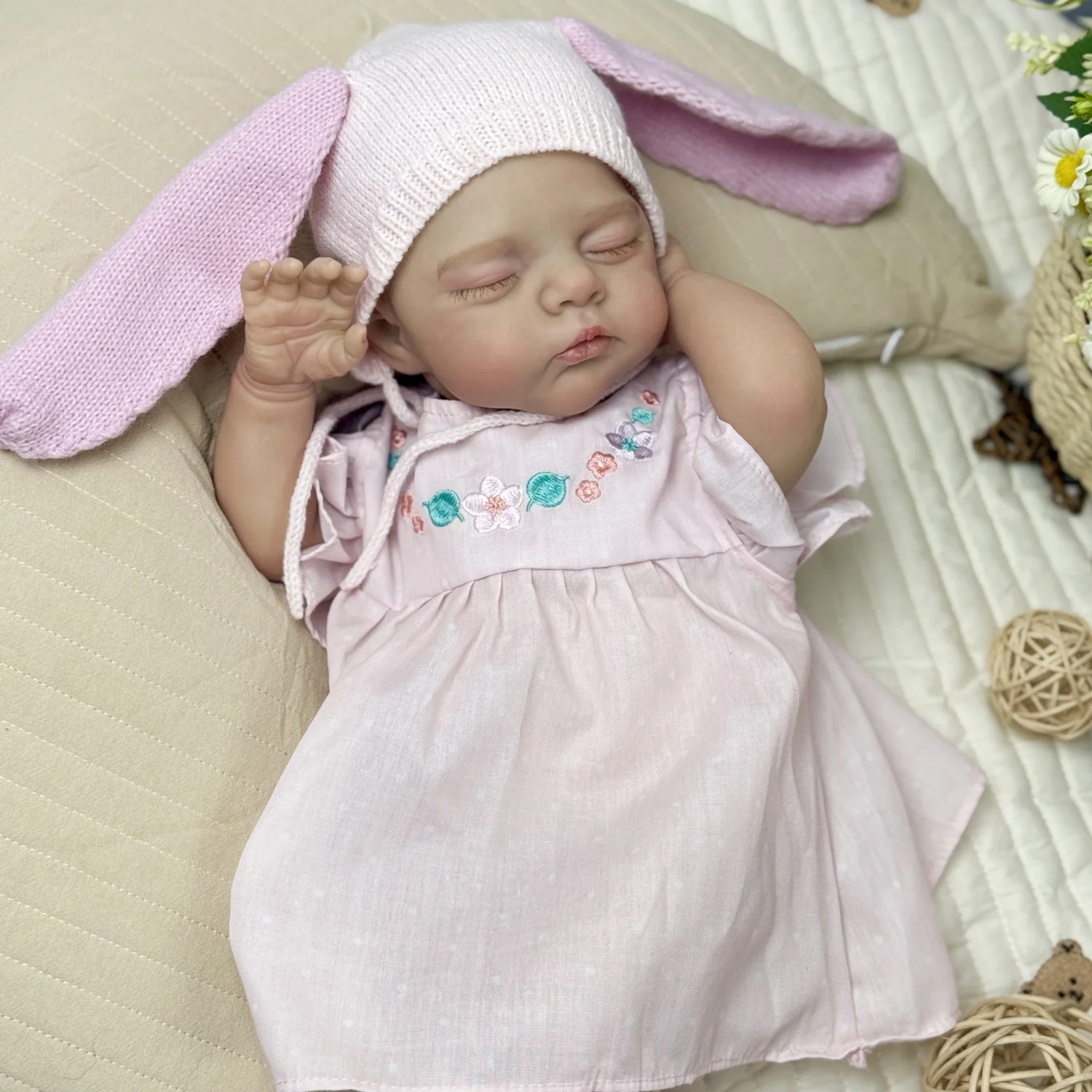 19inch Reborn Asleep Baby Doll Toy with Cloth Body Lifelike 48CM Realistic 3D Skin Lovely Sleeping Doll Fashion Birthday Gift