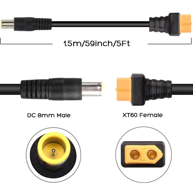 DC 8mm DC7909 Male to XT60 Female Connectors Charging Cable Suit for Ecoflow Goal Zero ALLPOWERS Jackery Portable Power Station.