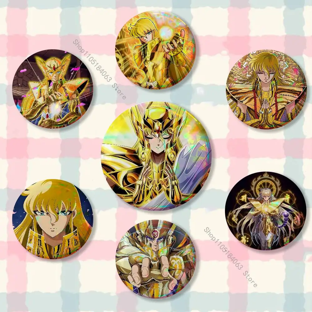 Значок S-Saint Seiya Virgo Shaka для украшения рюкзаков и одежды, круглая жестяная брошь, забавный подарок на заказ для друга.