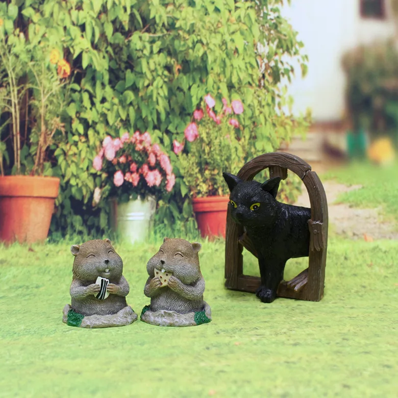 

‌3pcs/set Resin Cat & Mole Figurine - Playful Garden Decor for Outdoor & Courtyard