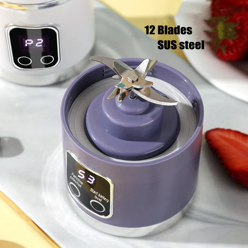 Juice Cup Portable Multi-functional 450ML Wireless Electric Juicer Ice Crusher USB Charging 12 Blades Personal Blender with LED