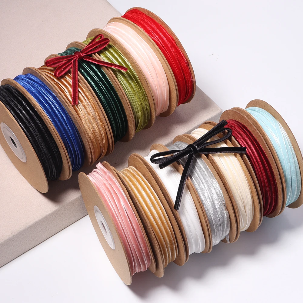 20m/roll Multicolored Polyester Velvet Ribbon Single Face Flocking Ribbon For DIY Chrismas Wedding Party Gift Packaging Supplies